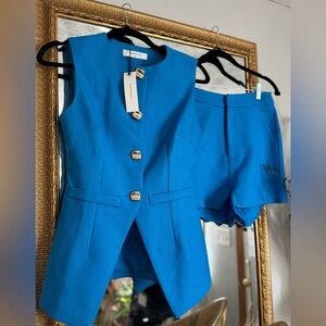 NWT Commense Blue Buttoned Vest and Shorts Set